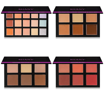 SHANY 4-Layer Contour and Highlight Makeup Kit - Set of Concealer Palette, Color Corrector, Makeup Foundation Palette, Contour Highlight Palette, and Blush Palettes