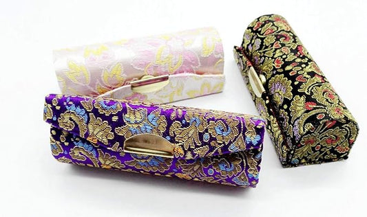 Comicfs Lipstick Case 3pcs /Set Lipstick Case with Mirror, satin Silky Fabric with Gorgeous Design, Random Assorted Colors, Jewelry Box
