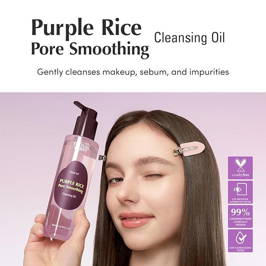 Purple Rice Pore Smoothing Cleansing Oil – Deep Cleansing for Pores & Blackheads | Korean Oil Cleanser for Face & Makeup Remover | Hydrating & Soothing Formula, 6.76 fl.oz