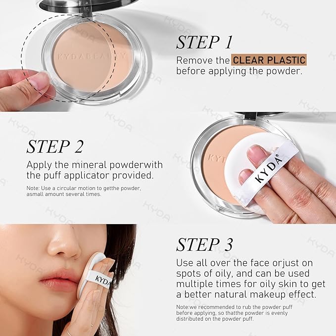 KYDA Mineral Powder, SPF 35, 4-in-1 Mineral Pressed Powder Foundation with Concealer and Setting, Matte Weightless Pressed Foundation, Light to Medium Coverage, #PORCELAIN