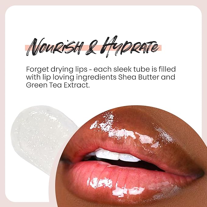 The Lip Bar Vegan Non-Sticky Lip Gloss, with Hydrating Shea Butter for a Lightweight, High Shine Finish, Minimalist - Clear, 8 pack