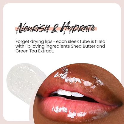 The Lip Bar Vegan Non-Sticky Lip Gloss, with Hydrating Shea Butter for a Lightweight, High Shine Finish, Minimalist - Clear, 8 pack
