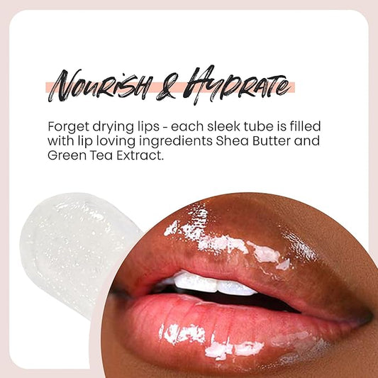 The Lip Bar Vegan Non-Sticky Lip Gloss, with Hydrating Shea Butter for a Lightweight, High Shine Finish, Minimalist - Clear, 8 pack