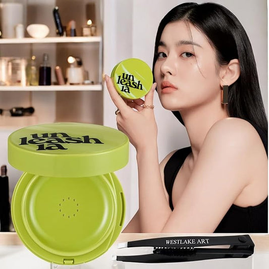 Satin Wear Healthy-Green Cushion 23W Bisque, Bundled With Westlake Art Eyebrow Tweezers, Hydrating Lightweight Cushion Foundation, Eco-Conscious Compact Powder For Flawless Coverage [Pack Of 1]