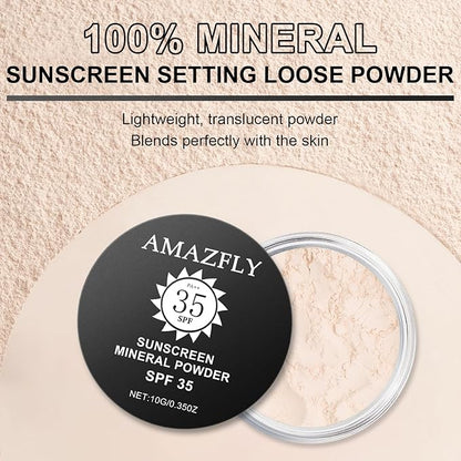 Sunscreen Mineral Setting Powder, SPF 35, Talc-Free, Blurring Finishing Powder, Buildable Lightweight Coverage, for Matte Base Makeup (#01 Translucent Setting Makeup)