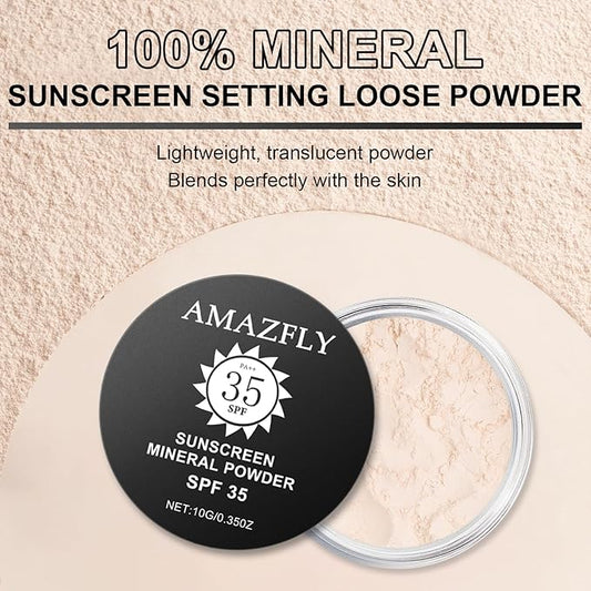 Sunscreen Mineral Setting Powder, SPF 35, Talc-Free, Blurring Finishing Powder, Buildable Lightweight Coverage, for Matte Base Makeup (#01 Translucent Setting Makeup)