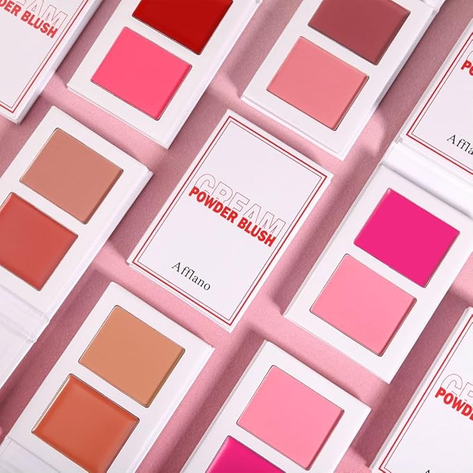 Blush for Cheeks, Highly Pigmented Soft Matte Cream Blusher Palette, Two Tone Blendable Creme & Powder Mineral Blush, Smooth Long Wear Moisturizing Rosy Glow Blushes Natural Looking, Vegan (TIPSY 01#)