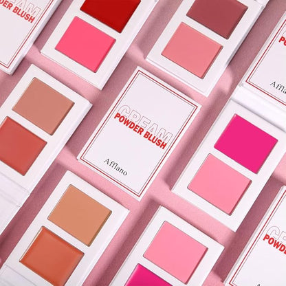 Blush for Cheeks, Highly Pigmented Soft Matte Cream Blusher Palette, Two Tone Blendable Creme & Powder Mineral Blush, Smooth Long Wear Moisturizing Rosy Glow Blushes Natural Looking, Vegan (TIPSY 01#)