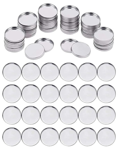 EORTA 100 Pcs Empty Round Metal Tins Palette Pans Silver Mini Aluminum Plate for Paint Eyeshadow Palette Makeup, Diameter 2.5cm