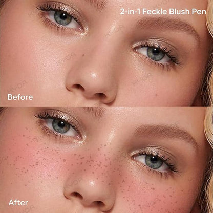 KYDA Freckle Blush Pen, Light Brown Liquid Freckle + Soft Pink Blush Duo, Lasting Freckles Colors for Summer Sunkissed-look, Natural Lifelike Freckles Pen