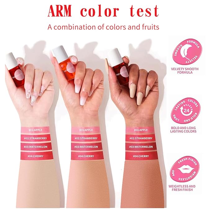 4PCS Lip Stain,FAFAMOON Long Lasting Lip Gloss,Moisturizing Lip Gloss,Non Sticky Lip Stain Set,Non Sticky Lip and Cheek tint,Korean Lip Gloss,Natural Mini Liquid Water Tint