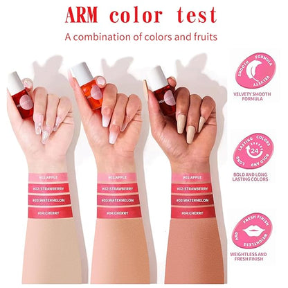 4PCS Lip Stain,FAFAMOON Long Lasting Lip Gloss,Moisturizing Lip Gloss,Non Sticky Lip Stain Set,Non Sticky Lip and Cheek tint,Korean Lip Gloss,Natural Mini Liquid Water Tint