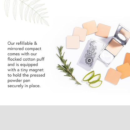 Honeybee Gardens Refillable Pressed Mineral Powder Foundation Compact with Puff & Mirror, Empty Customizable Makeup Kit, Travel-Friendly Luxury