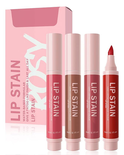 Lip Liner Stain Pen Set-4Pcs Matte Lip Tintr, Longlasting Waterproof Smudgeproof Lip Color, Hydrating Lip Stain Liquid Lip Liner Pencil, Precise Chisel Tip, Lip Makeup Gift for Women-4Pcs
