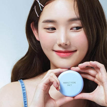 THESAEM Saemmul Perfect Pore Pact - Sebum Control Makeup Pressed Powder Pact, Pore Minimization, Plant-Based Setting Finishing Powder to Absorb Sweat and Prevent Clumps, with Mirror & Puff 12g, 2 Pack