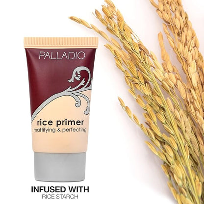 Palladio Rice Primer, Formulated with Natural Rice, Controls Oil on Your Skin and Locks in Makeup, Lightweight with a Smooth Matte Finish, Reduces Facial Shine, for All Skin Types, Beige, 0.71 Fl Oz