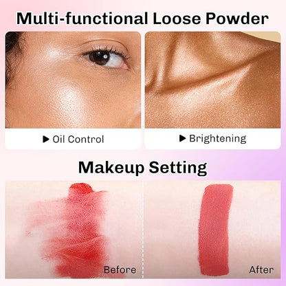 Face Powder Makeup, Shimmering Setting Powder, Oil Control Loose Powder, Matte Highlighter Makeup, Long Lasting Waterproof Concealer Setting Powder for All Skin Tones