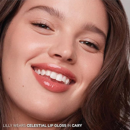 Kevyn Aucoin Celestial Lip Gloss, Cary (iridescent sheer red): Light reflecting shine & sheer. Precision makeup artist applicator. Hydrating, non-stick formula. Multi-dimensional 3D plumping effect.