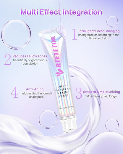 Purple Primer Color Changing for Face Before Makeup, Smoothing Primer Color Correcting, Brightening Base Makeup for Combination Skin