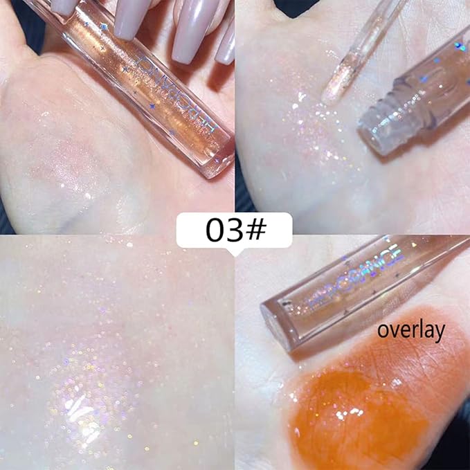 Natural Hydrating Shimmery Lip gloss set, Waterproof Long Lasting Moisturizing Lip Care Lip Oil Gloss, Diamond Transparent Shimmer Hydrating & Plumping Lip Tint for Women and Girls (4PCS)