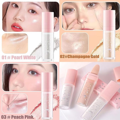 3 PCS Glitter Powder Highlighter Makeup Stick, Pat the Powder Body Highlighter Face Fine Flash Natural Three-Dimensional Contouring Blush Highlighter Stick-White, Pink, Golden brown