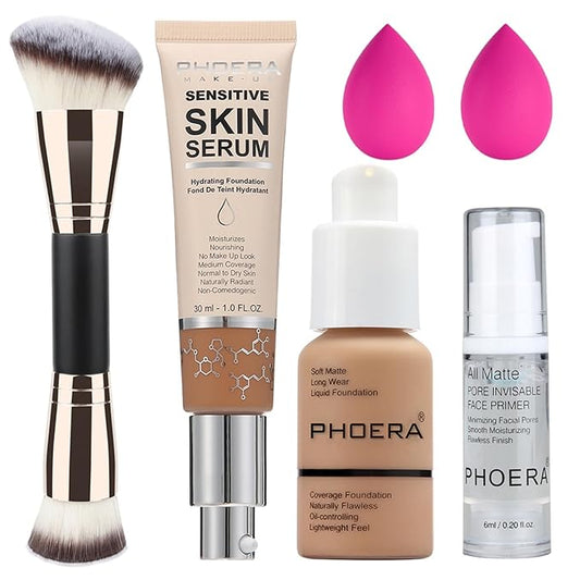 PHOERA Foundation Full Coverage,and Medium Coverage 2024 New PHOERA Foundation Makeup for Mature Skin, Wrinkles Matte Natural Finish for a Flawless Complexion (105+N04/ Sand+ Buff Beige)