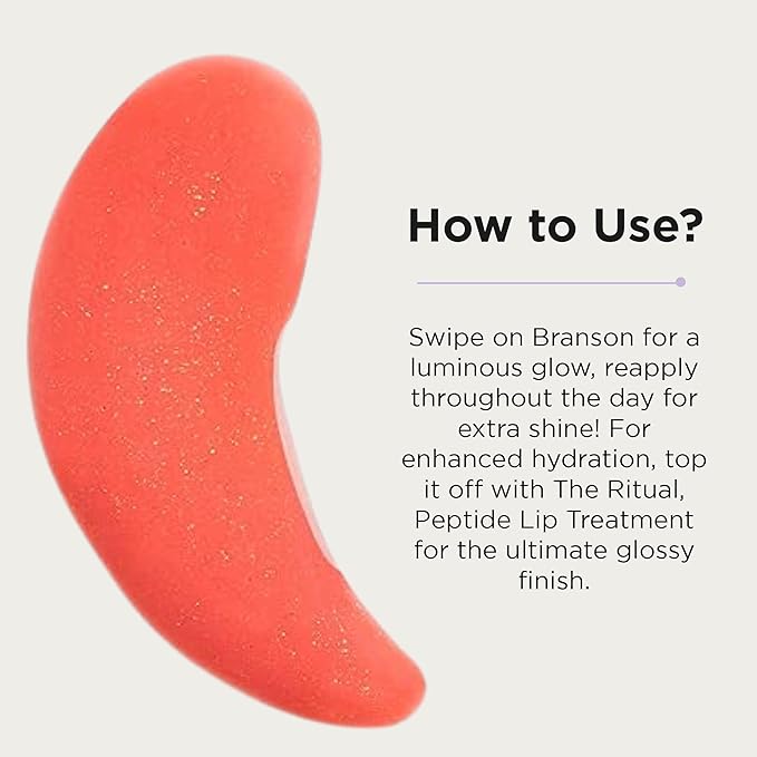 Côte Beauty The Necessity Peptide Lip Shine in Branson - Plumping Coral Lip Gloss with Hyaluronic Acid, Shea Butter & Jojoba Oil - Non-Sticky, Long-Lasting Hydrating Formula