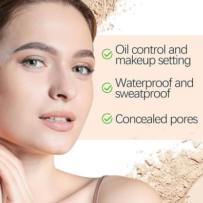 Boobeen Oil Control Face Pressed Setting Powder Compact, 24 Hour Long Lasting Translucent Setting Powder, Lightweight Matte Foundation Makeup for Conceal Pores and Lines With Puff and Mirror
