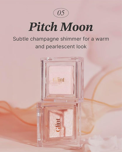 Glint Dewy Highlighter (Pitch Moon, 0.08oz) - Luminous Glow, Infused with Micropearls, Shiny Illuminator. Rich Pigment & Silky Touch, Korean Makeup.