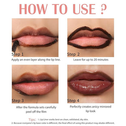 Lip Stain Peel Off, Lip Liner Stain Set Long Lasting Waterproof Lip Tint Stain Peel Off Lip Liner and Lipstick Combo Brown Lip Gloss Tattoo Nude Transfer Proof for Women Everyday Makeup