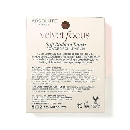 Absolute New York MFVF15 Very Deep Neutral Velvet Focus Powder Foundation | Talc-Free, 12H Long-Lasting, Lightweight