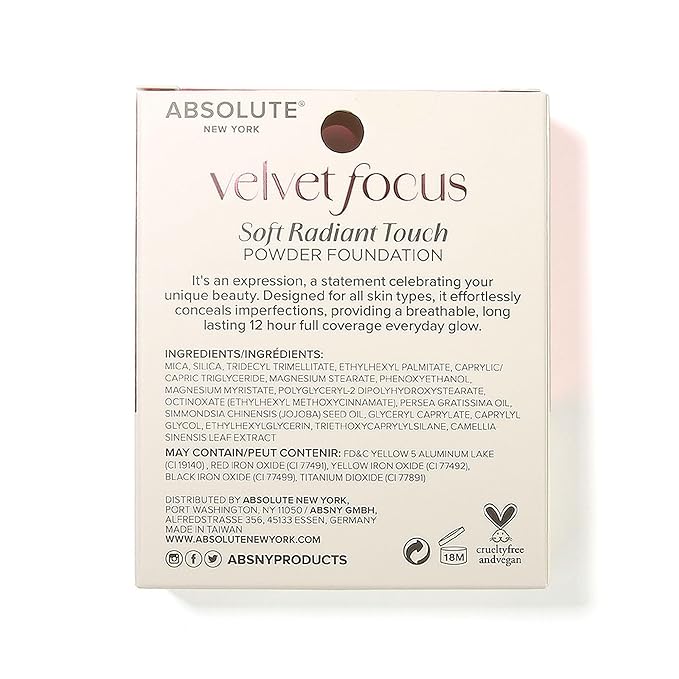 Absolute New York MFVF07 Tan Warm Velvet Focus Powder Foundation | Talc-Free, 12H Long-Lasting, Lightweight