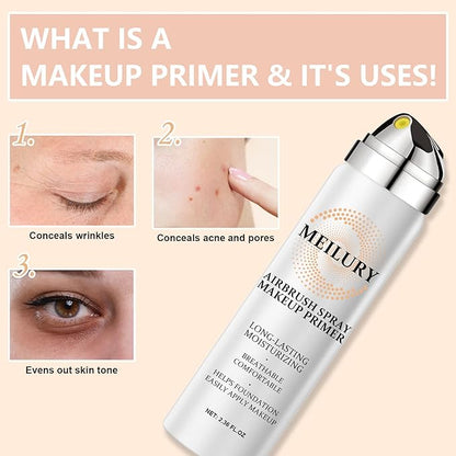 AirBrush Foundation Spray Set, Spray Foundation Makeup and Hydrating Face Air Primer Kit, Longwear Waterproof Liquid Matte Foundation Mist for Flawless Look (03 Nude)