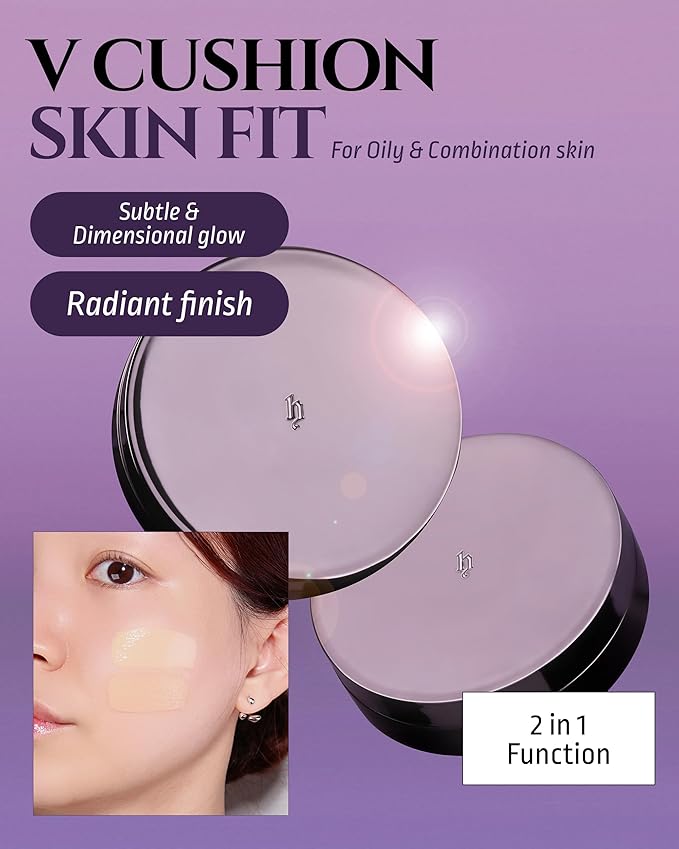 HEVVYMAKEUP V Cushion Skin Fit No.21 Light Begie - Korean Makeup Flawless Radiance Foundation for Oily and Combination Skin - Poreless Ariy Weightless Coverage, 0.35oz.