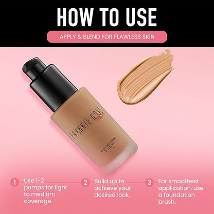 Frankie Rose Cosmetics Matte Perfection Foundation Makeup – Long-Lasting, Hydrating Foundation for Semi-Matte Finish - Foundation Full Coverage for All Skin Type - (Oatmeal Blend) 1.0 US fl oz / 30 ml