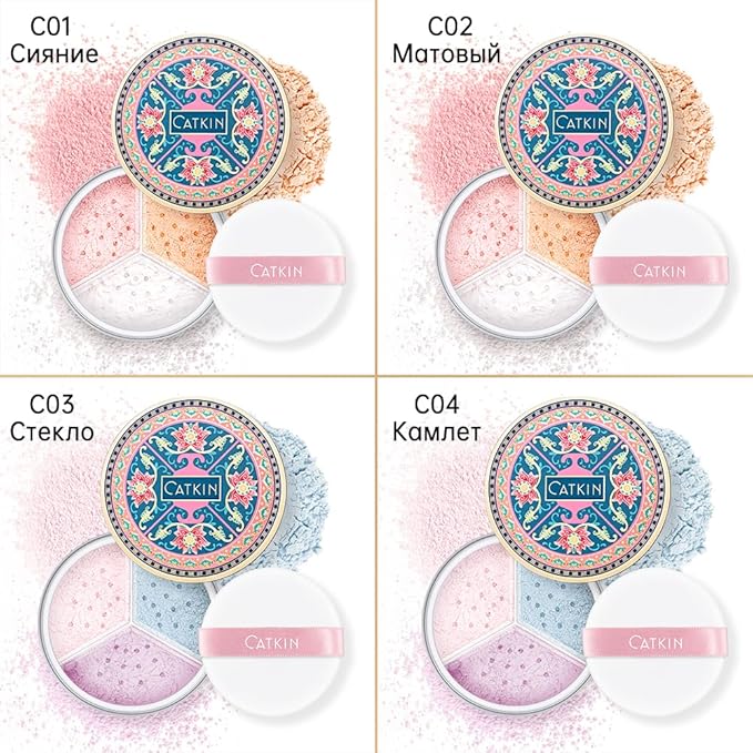 CATKIN Loose Setting Powder - Translucent Matte Finishing Powder, 3 Colors Even Skin Tone, Oil Control Makeup Pore Minimizing Powder with Velour Puff (0.42oz, C02 Matte for Oily Skin)