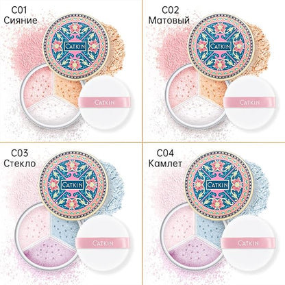 CATKIN Loose Setting Powder - Translucent Matte Finishing Powder, 3 Colors Even Skin Tone, Oil Control Makeup Pore Minimizing Powder with Velour Puff (0.42oz, C02 Matte for Oily Skin)