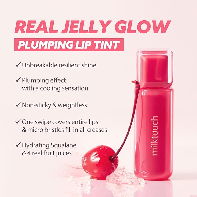 MILKTOUCH Jelly Fit Glow Lip Tint - Hydrating Lip Gloss with Long-Lasting Moisture, Color Stain, Lightweight Formula, Radiant Shine, Perfect for Daily Use, Korean Lip (06 Chericious, 4ml)
