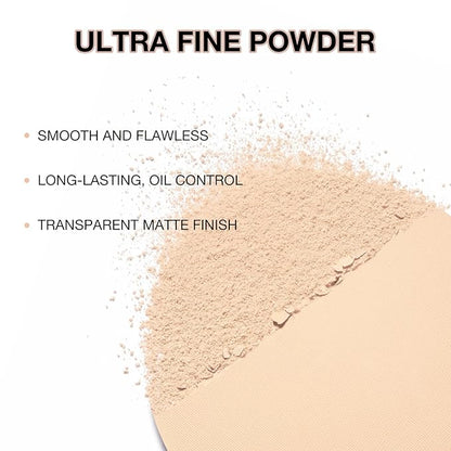 Matte Pressed Powder, Wet & Dry Concealer Foundation, Oil Control Flawless Setting Powder, Portable Face Makeup Compact with Puff Applicator