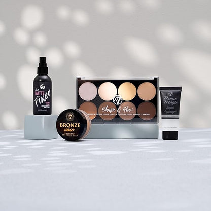 W7 Shape & Glow Makeup Set - Matte Finish - 4 Piece Set - Bronze, Contour & Secure