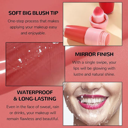 DAGEDA Lip Tint Stain, Glossy Lip Colour with Soft Big Brush Head, Easy to Color Lip Gloss,Moisturizing,Highly Pigmented Liquid Lipstick,Dual Use Lip & Cheek Tint Fun Lip Makeup (Peachy)