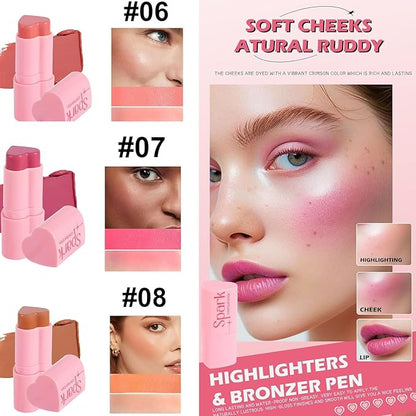 Heart Blush Stick, Matte Rouge Stick, Cheek Contour Pen, Long Lasting Water Proof Non-Greasy Smooth, Buildable Lightweight Cream Blush, Easy Application High-Gloss Finish (01#, 0.21 OZ)