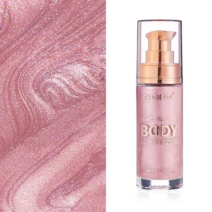 Sparkle Pink Body Glow Oil, Long Lasting Moisturizing Bronze Luminizer For Face & Body, Waterproof Liquid Illuminator 1oz/Jar, Makeup Brush Included