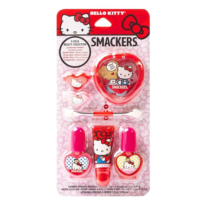 Lip Smacker Sanrio Hello Kitty Makeup Set, Kids Color Collection, 3 Moisturizing, Smoothing Soft Shine, Hydrating & Protecting Products, Fun Flavors, Cruelty-Free & Vegan
