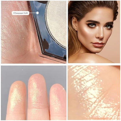 Shimmering Face Highlighter Makeup Palette Glitter Face Highlight Contouring Makeup Palette Smooth Glitter Powder Nose Eye Contour Palettes Glow Illuminator for Face & Body Cosmetics (Champagne Gold)