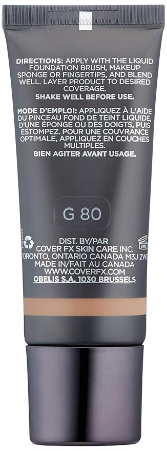 Cover FX Natural Finish Foundation: Water-based Foundation that Delivers 12-hour Coverage and Natural, Second-Skin Finish with Powerful Antioxidant Protection - G80, 1 Fl Oz