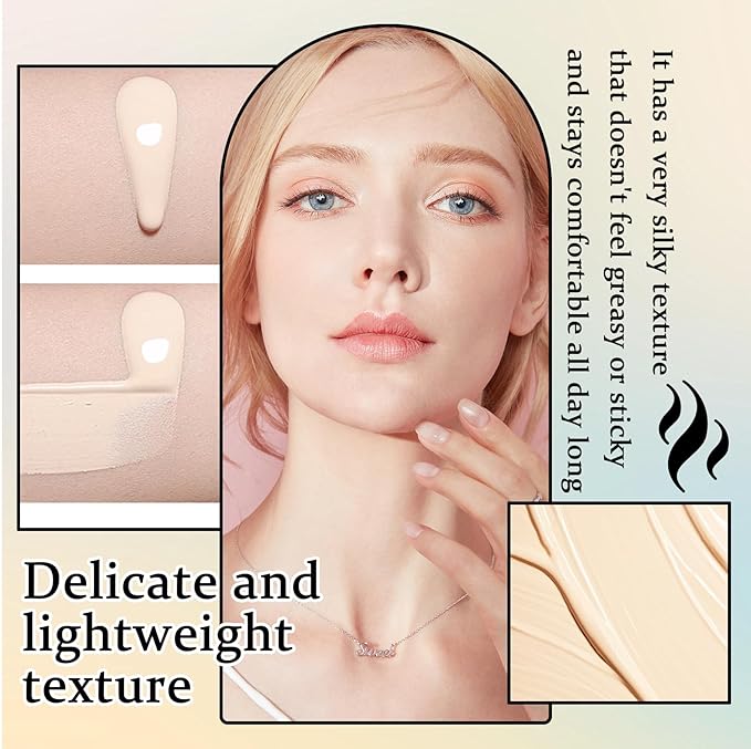 2PCS Hydrating BB Cream,Full Coverage Concealer Liquid Foundation for All Skin Types,Face Sunscreen SPF 50 PA++++ Long Lasting Moisturizing Oil Control Foundation Makeup Brush Set（Ivory & Natural）