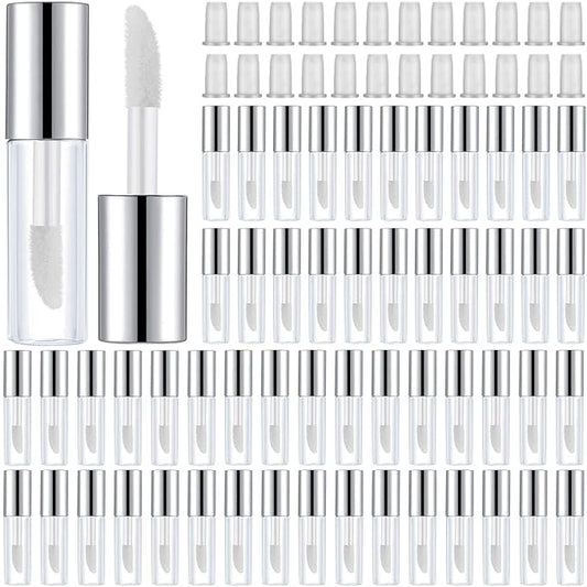 100 Pieces 1.2 ml Clear Mini Lip Gloss Tube Refillable Empty Lip Balm Gloss Containers Bottles Transparent Mini Lipstick Containers for Women DIY Makeup(Silver)