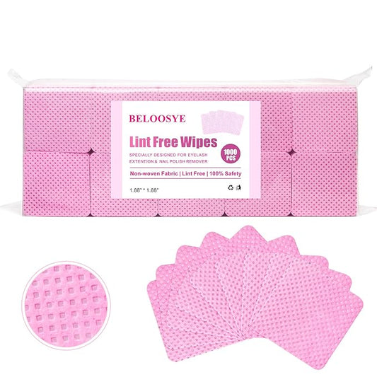 1000 PCS Lint Free Nail Wipes, Eyelash Extension Glue Wipes, Super Absorbent Soft Non-woven Fabric Nail Polish Remover Wipes, Cleaning Pad Cloth for Lash Extension Supplies & Nail Polish Bottle(Pink)