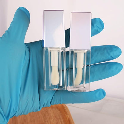 COSIDEA 24pcs 5ml Empty square Holigraphic silver lipgloss tubes bulk wholesale with big wand lipgloss containers large doe foot tube